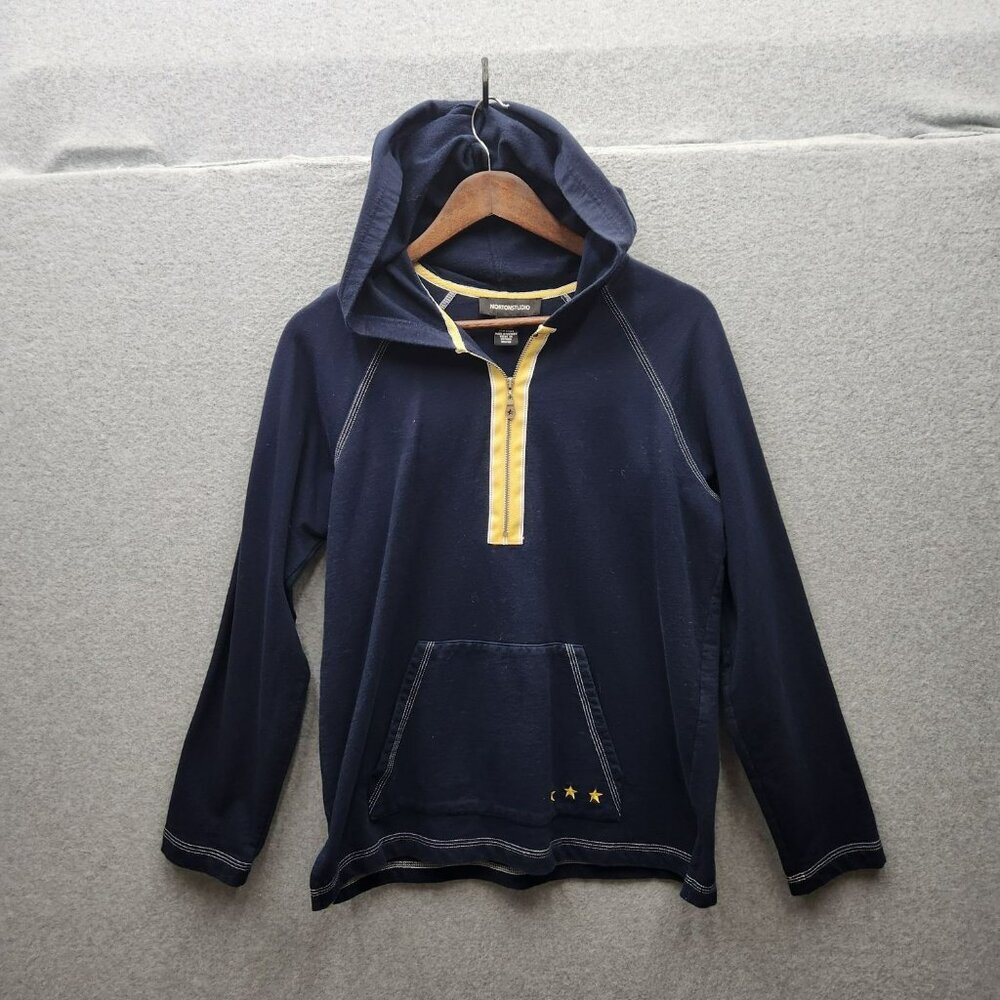 Nortonstudio Navy Hoodie With Yellow Accents & Star Details S 100% Cotton Womens